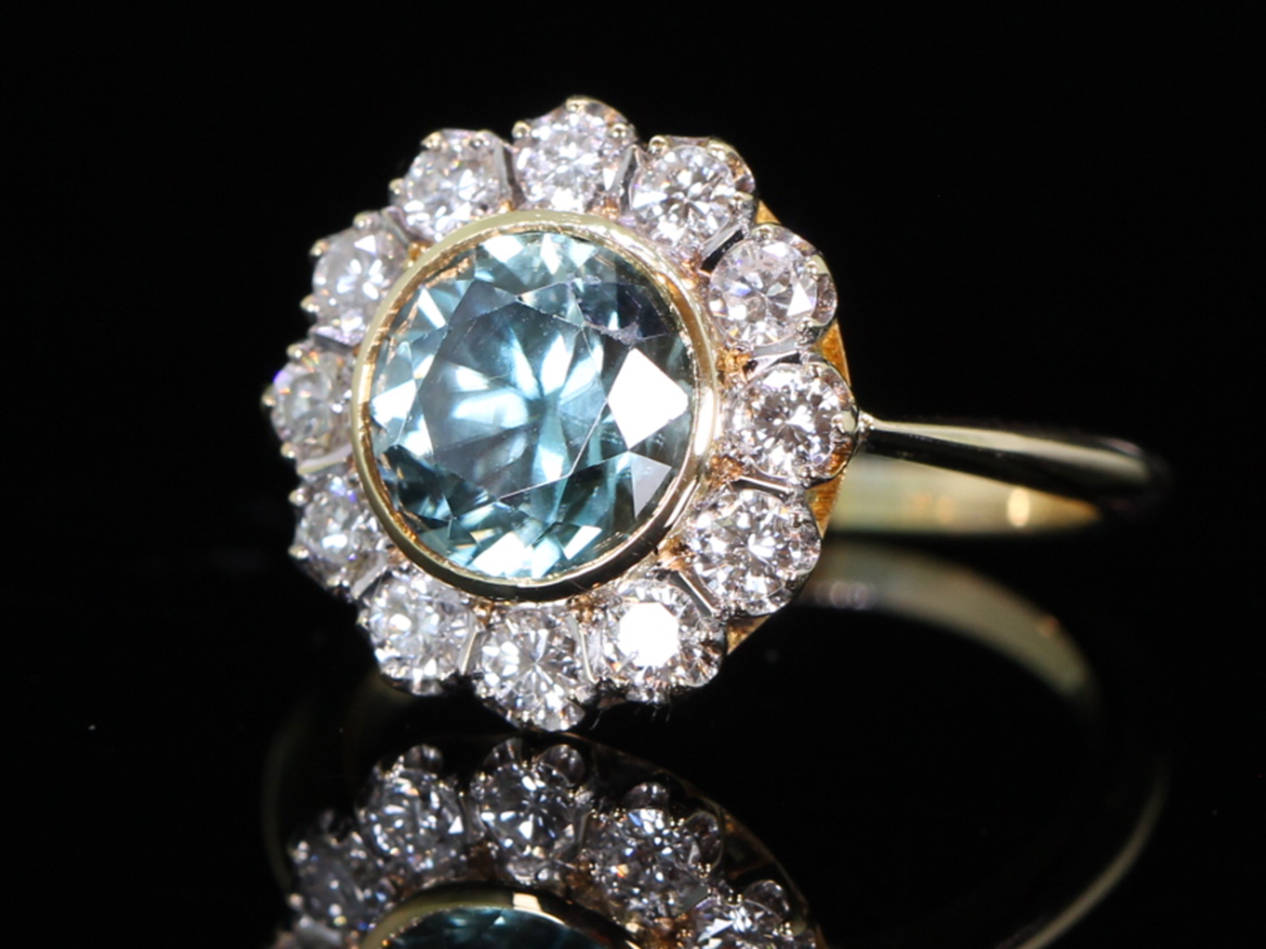 Natural Blue Zircon and Diamond 18ct Gold Cluster Ring