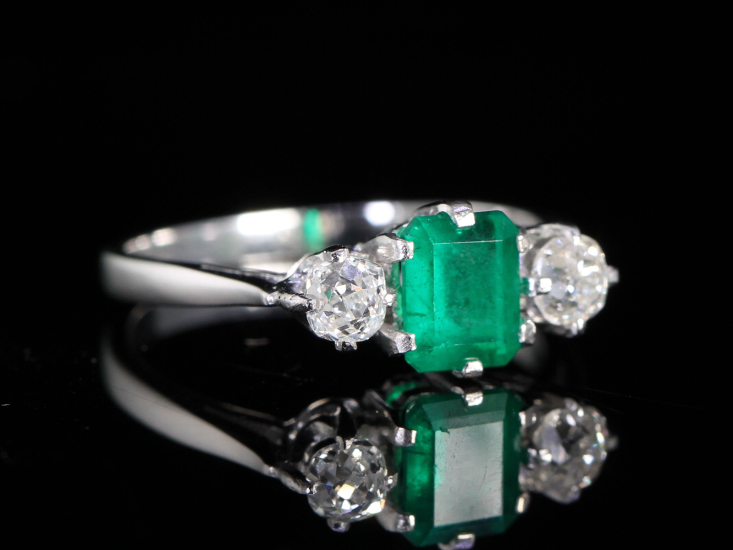  Edwardian Emerald and Diamond 18ct Gold Trilogy Ring