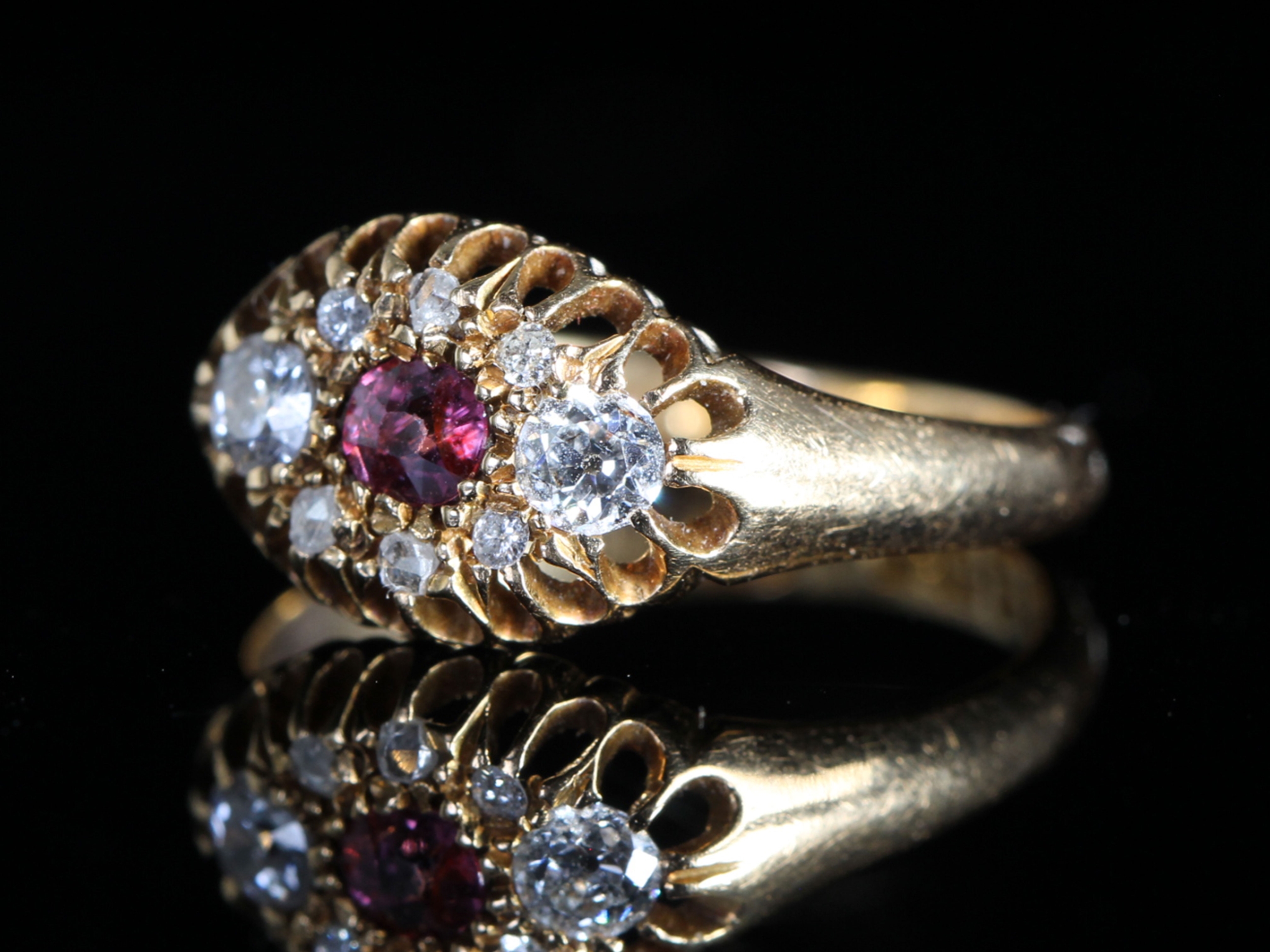 Edwardian Ruby and Diamond 18ct Gold Cluster Ring