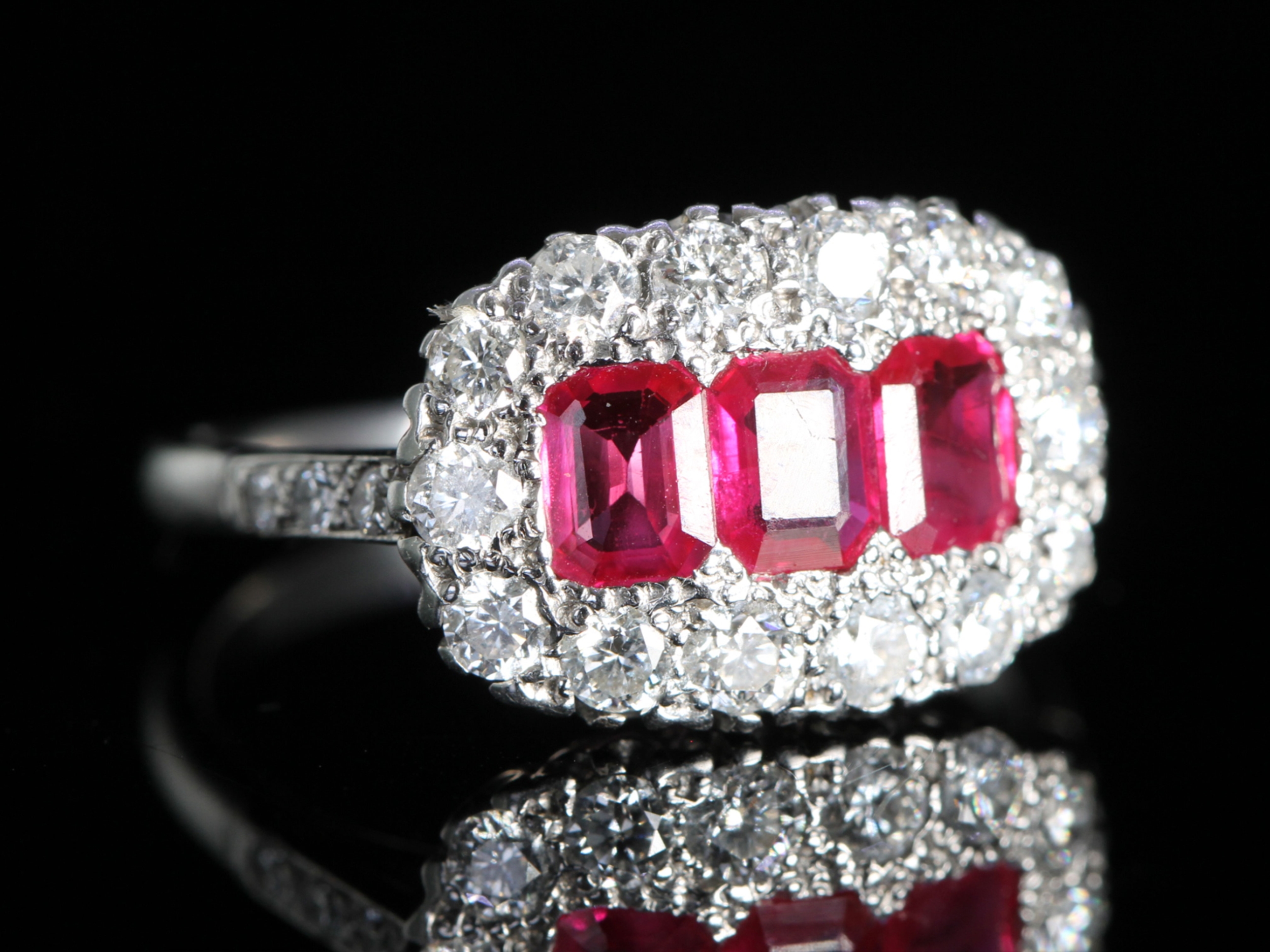 Art Deco Ruby and Diamond Platinum Cluster Ring