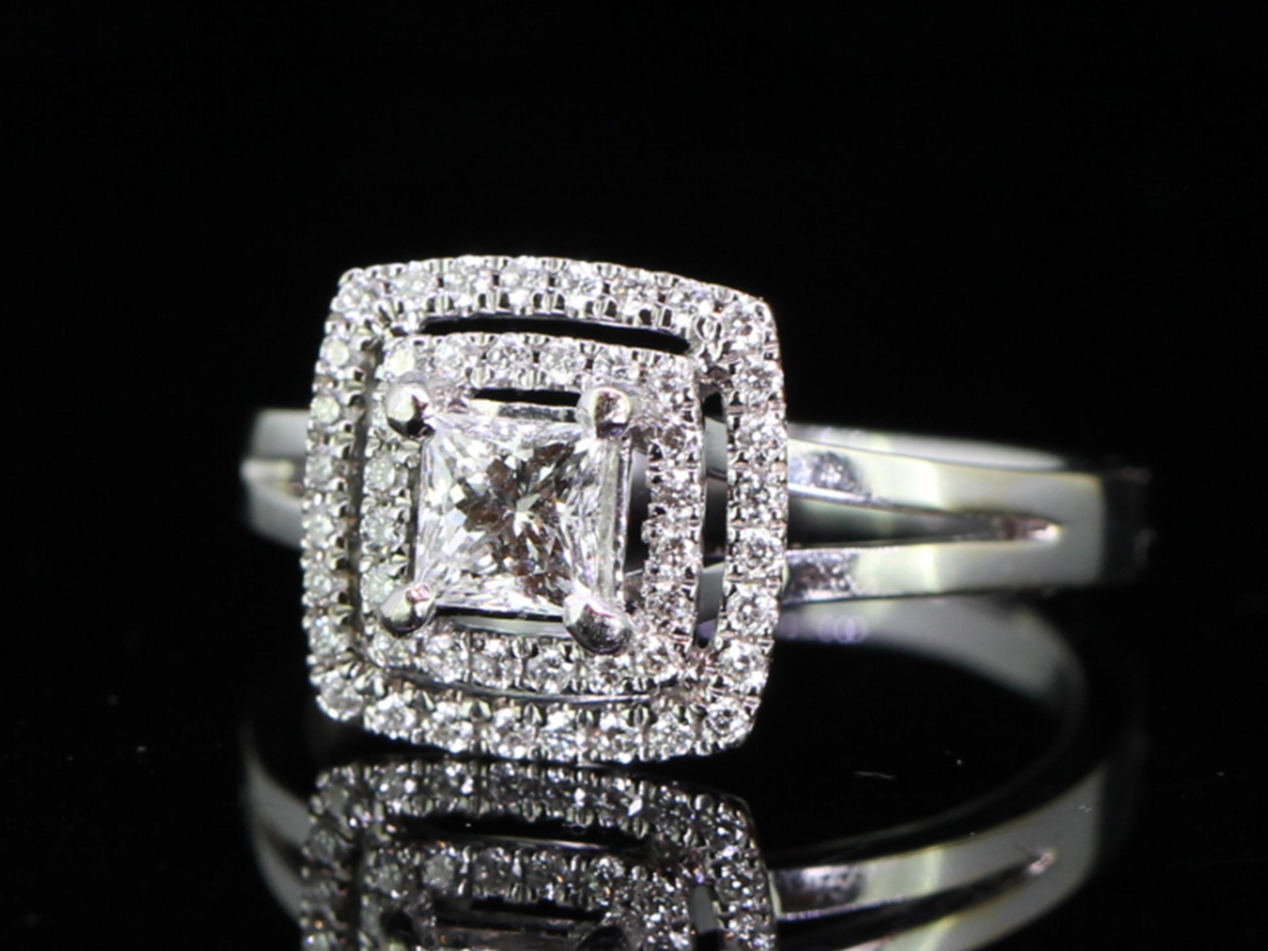 Stunning Diamond Double Halo 18 Carat Gold Ring 