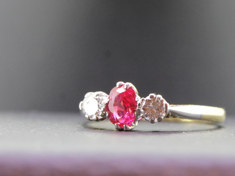 FABULOUS RUBY AND DIAMOND TRILOGY 18 CARAT GOLD RING
