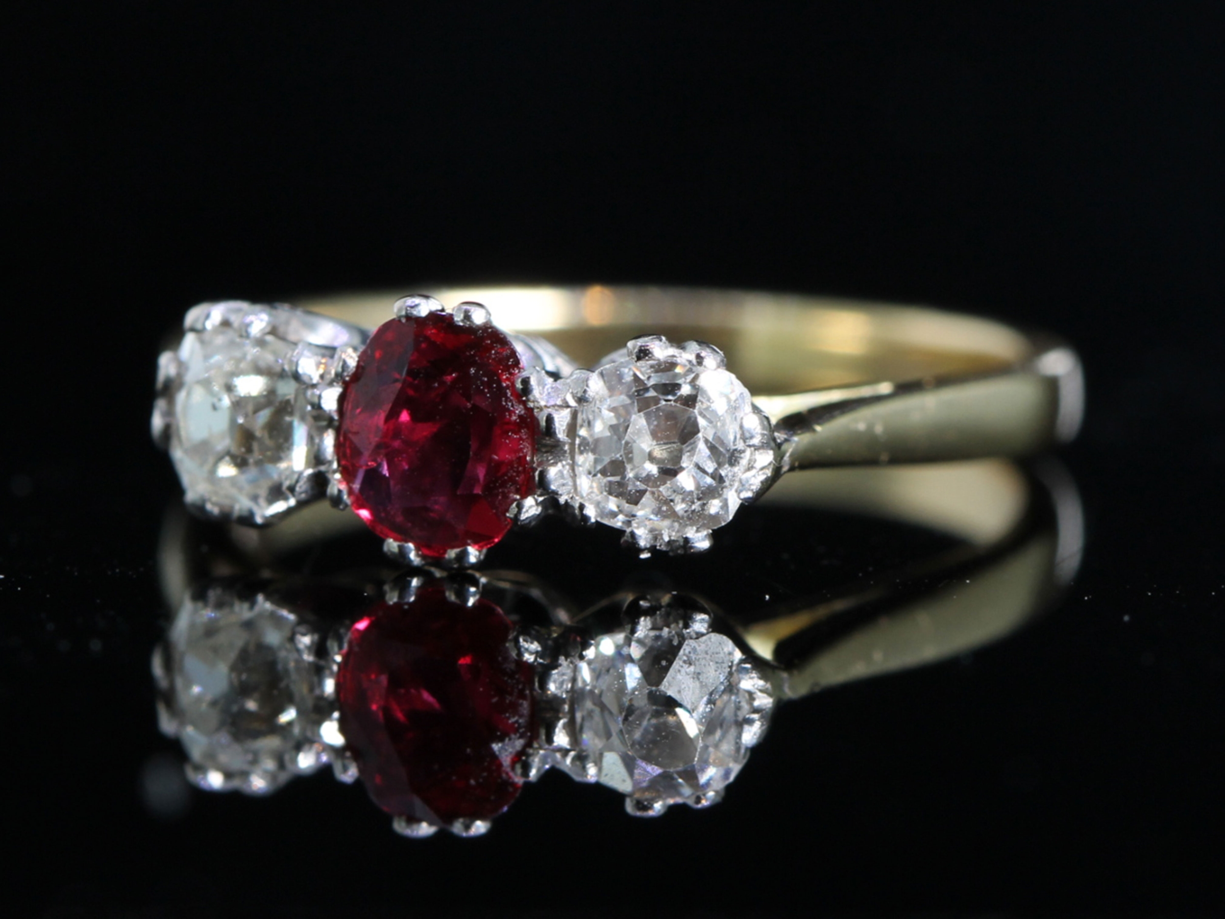 Edwardian Ruby and Diamond Platinum and 18ct Gold Trilogy Ring