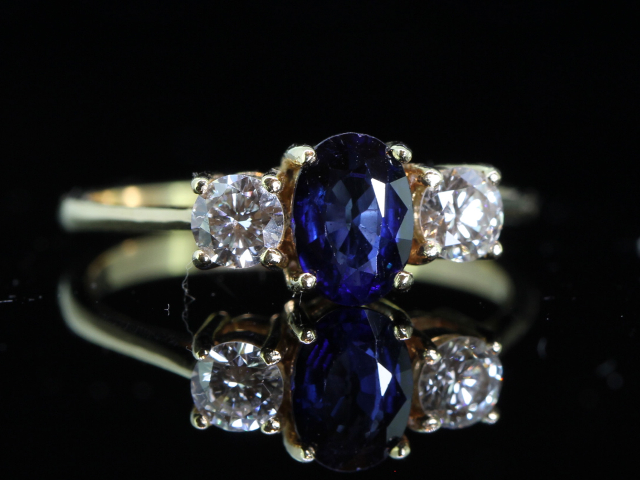 Wonderful Sapphire and Diamond 18 Carat Gold Trilogy Ring
