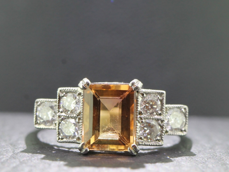  STUNNING IMPERIAL TOPAZ AND DIAMOND PLATINUM RING