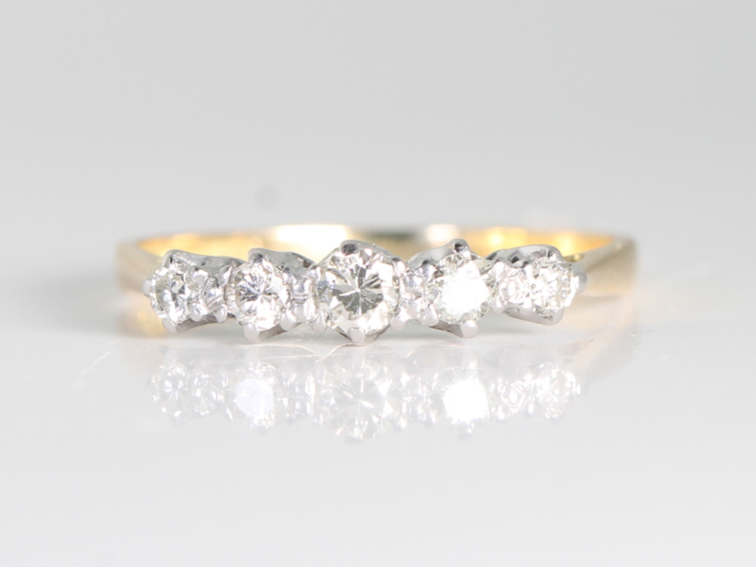 Art Deco Five Stone Diamond 18ct Gold and Platinum Ring