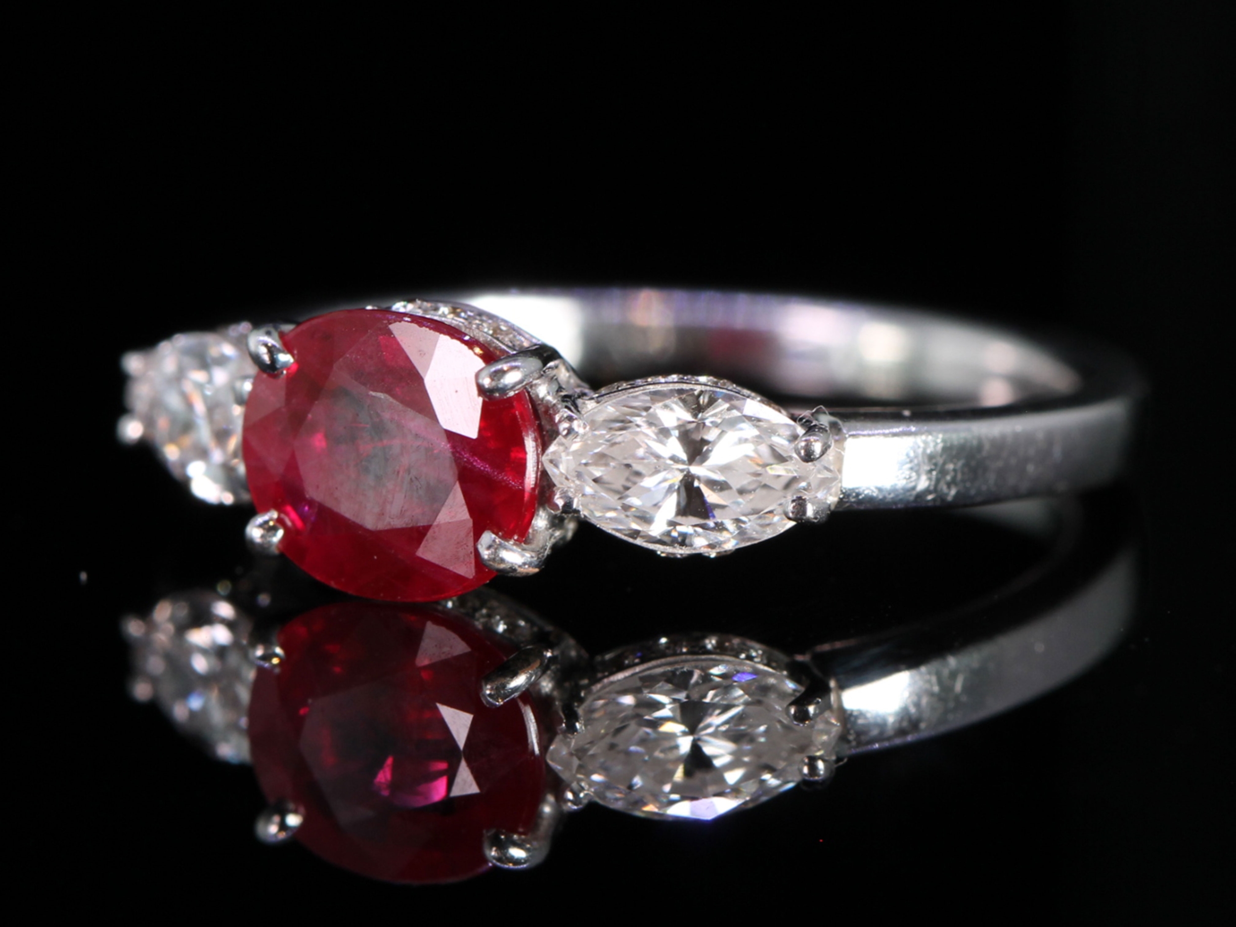  Ruby and Diamond Platinum Trilogy Ring