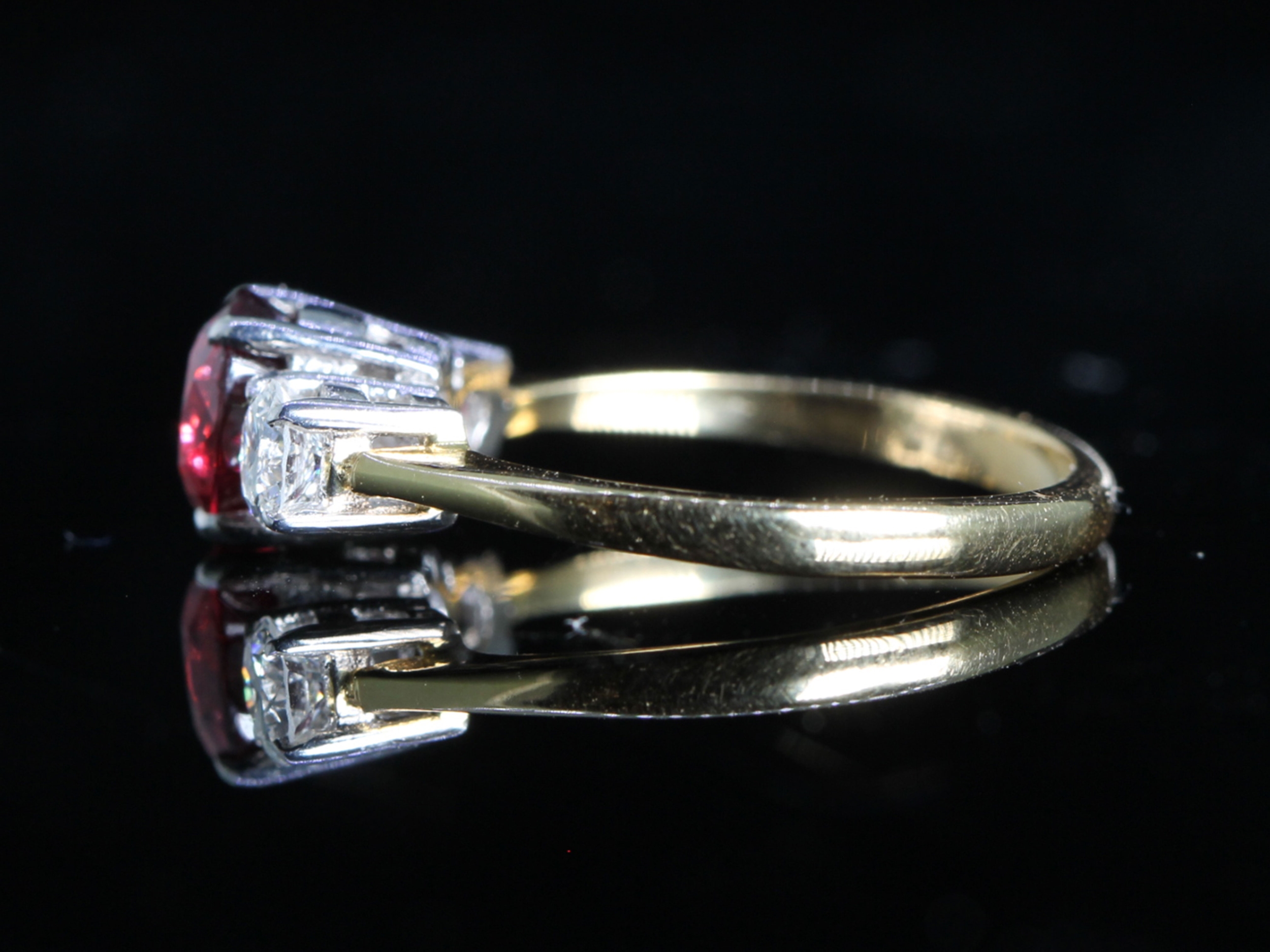 Vintage Burmese Ruby and Diamond 18ct Gold Trilogy Ring