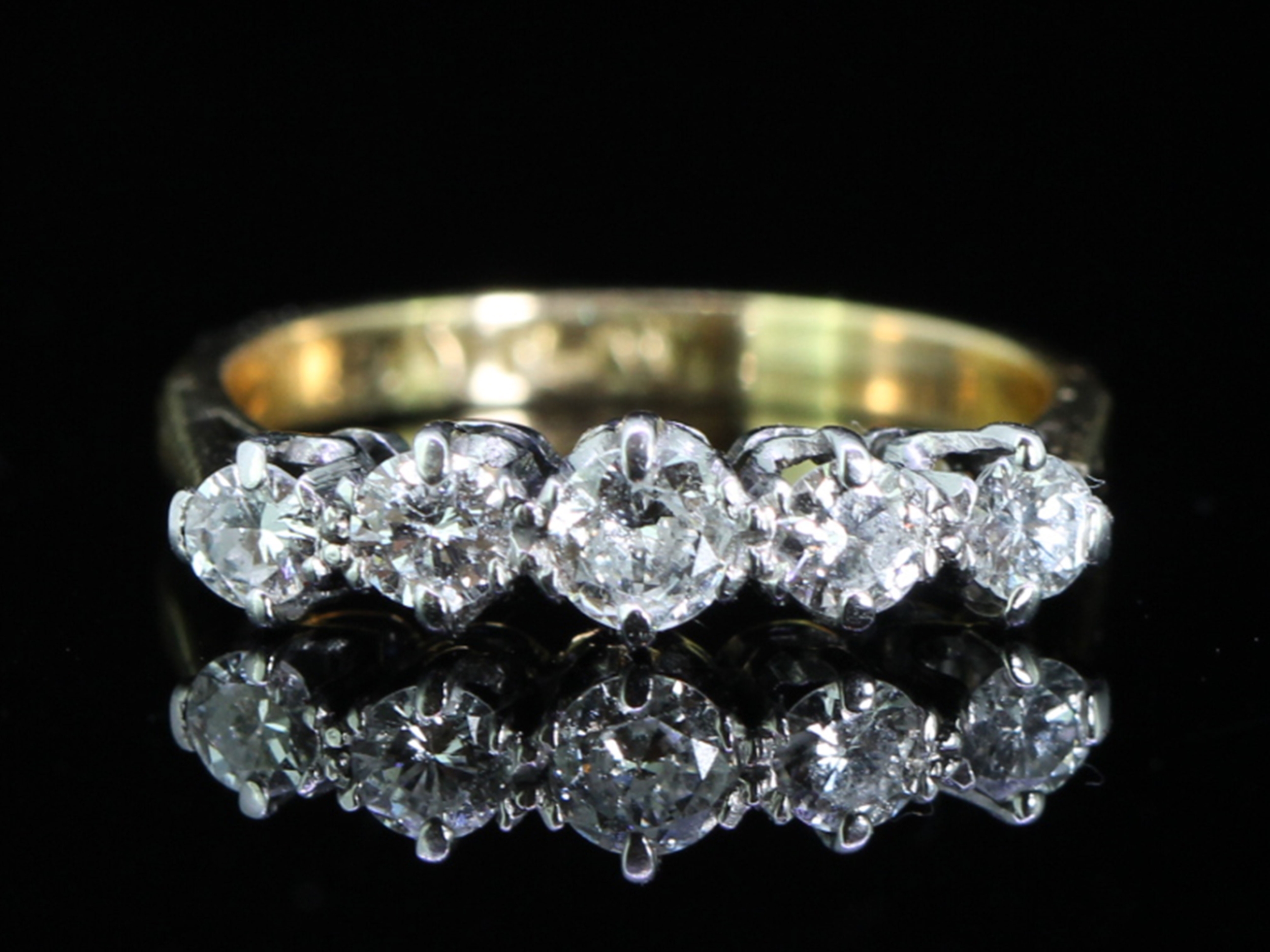 Dramatic 5 Stone Platinum and 18 Carat Gold Ring