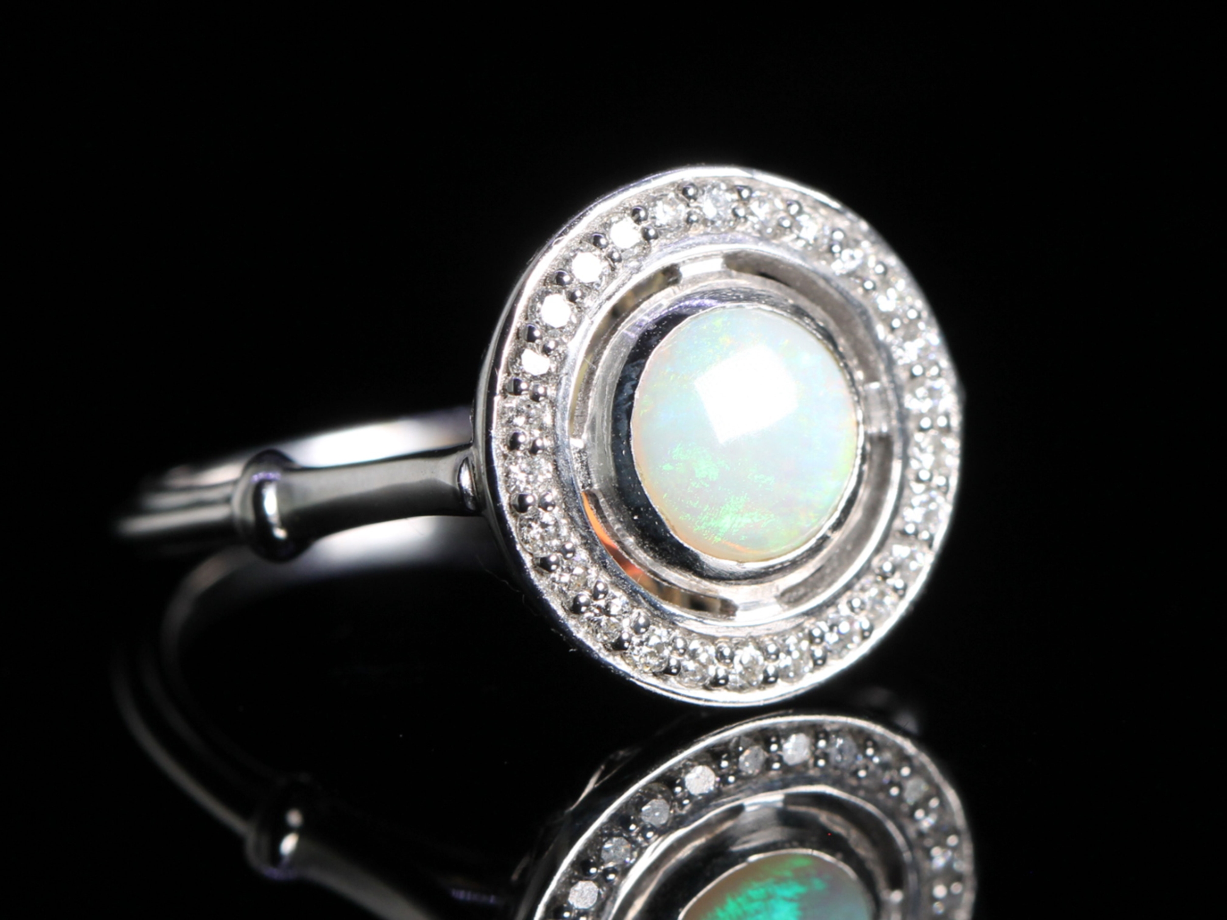 Art Deco Style Opal and Diamond 18ct Gold Ring