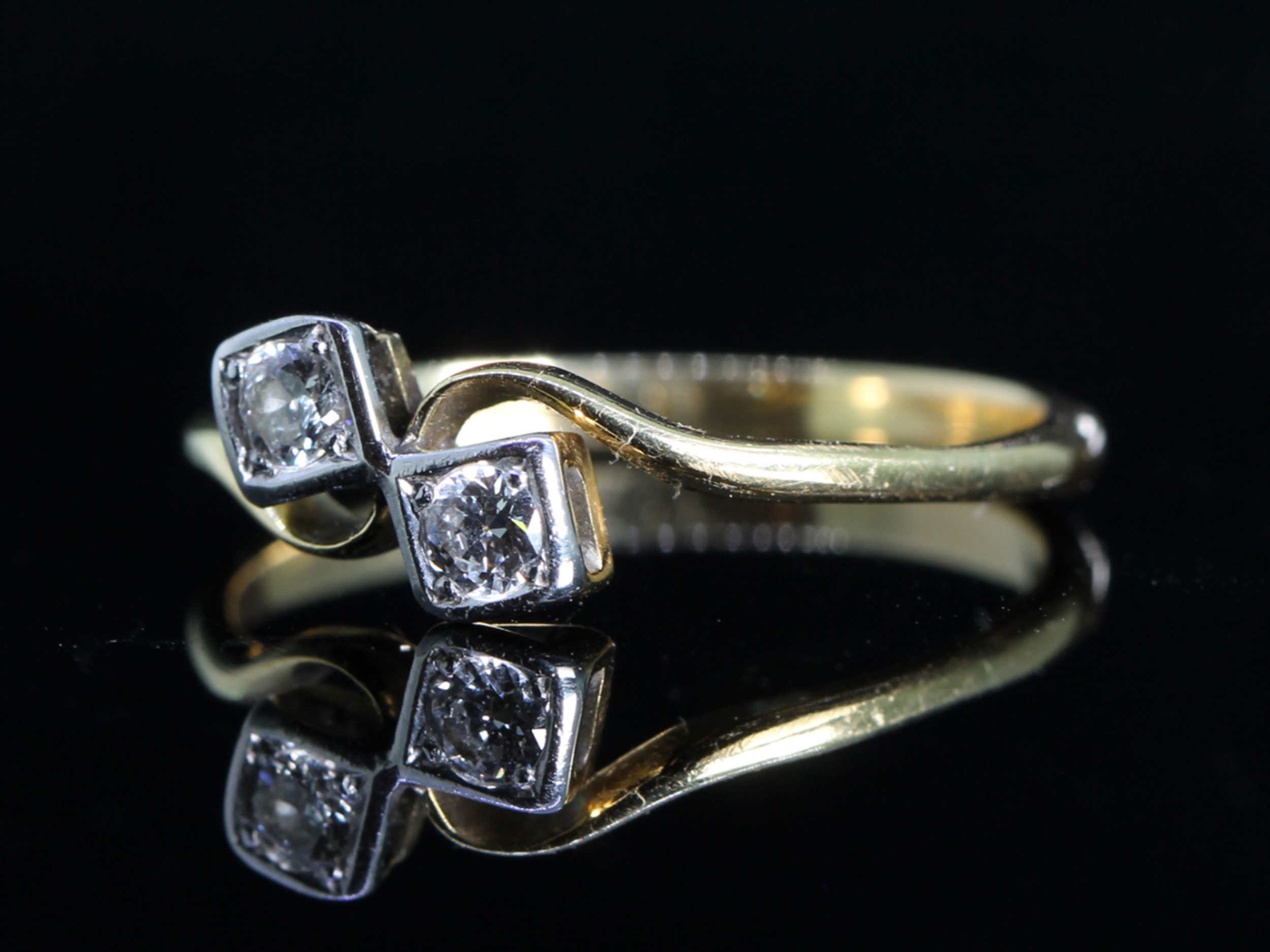 Edwardian Cross Over Diamond Platinum and 18ct Gold Ring
