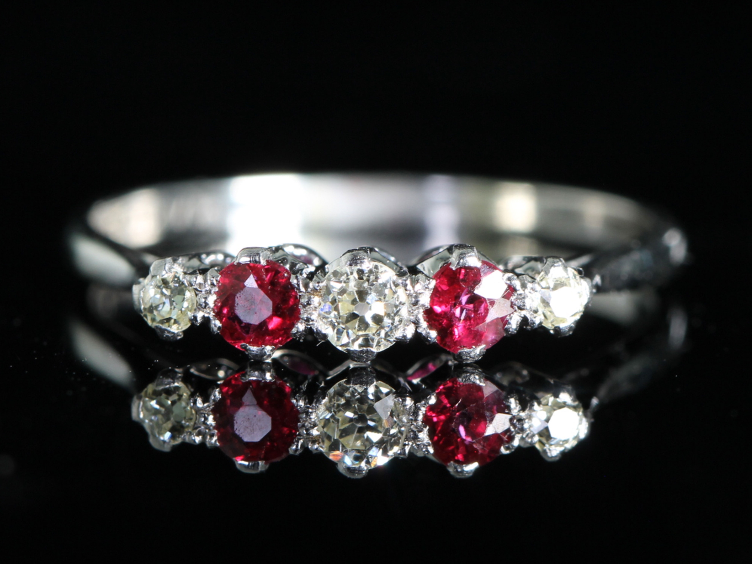  Art Deco Ruby and Diamond Platinum Five-Stone Ring
