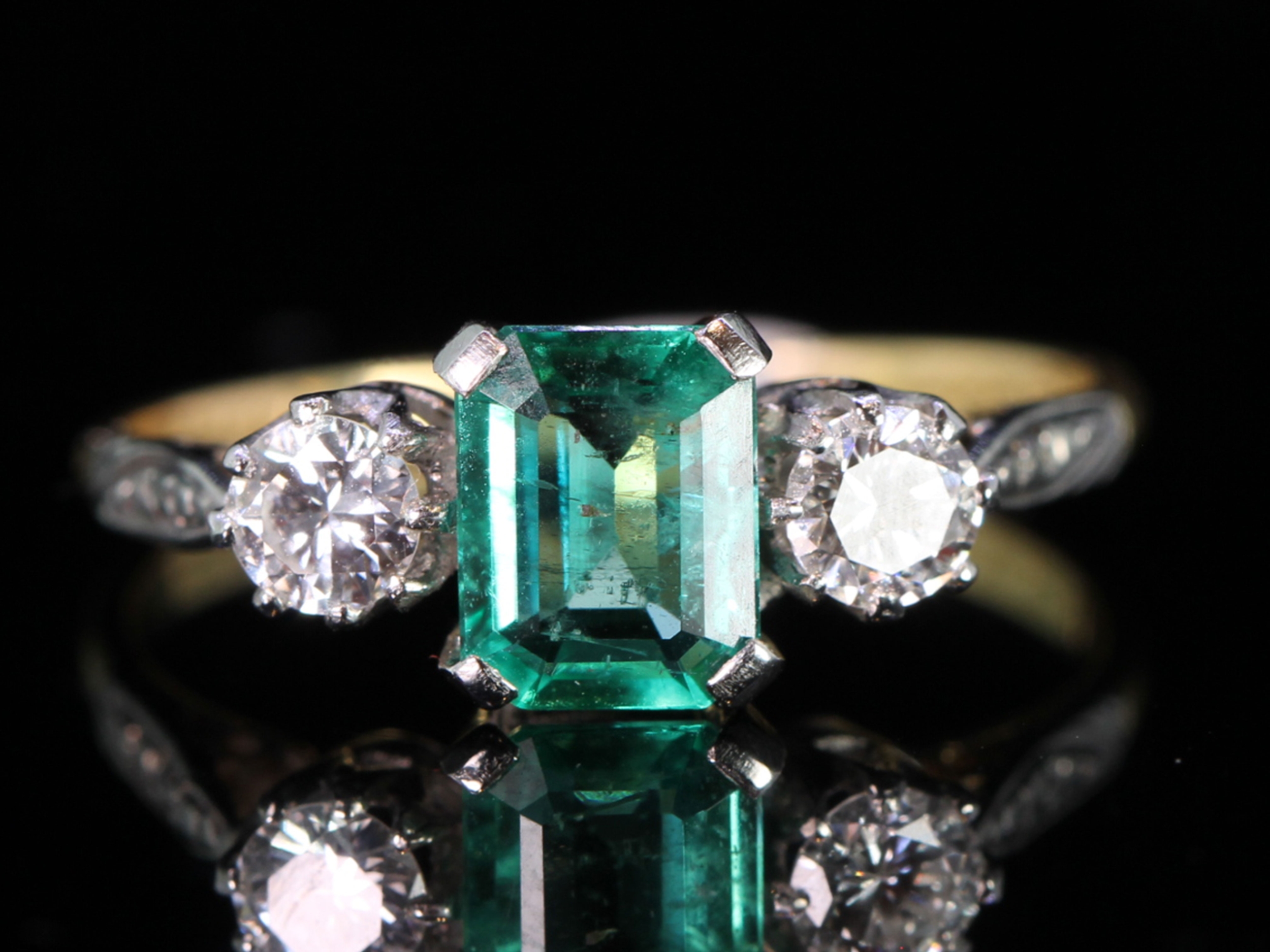 Vintage Colombian Emerald and Diamond trilogy Ring