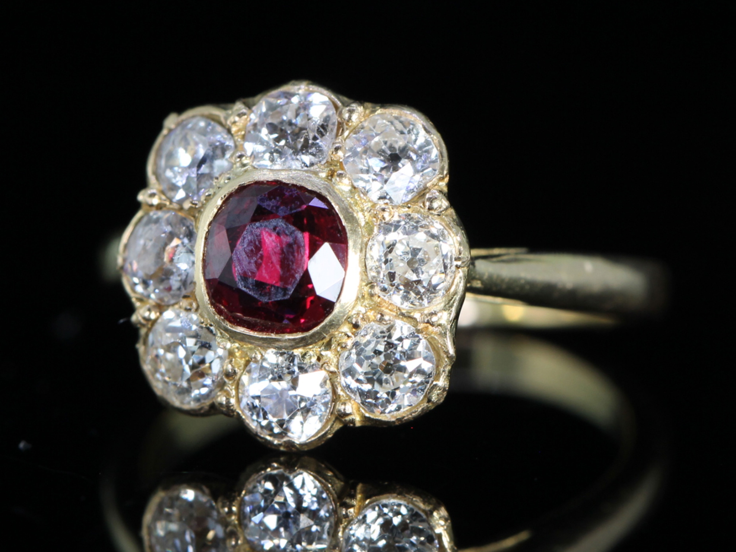 Vintage Ruby and Diamond 18ct Gold Cluster Ring
