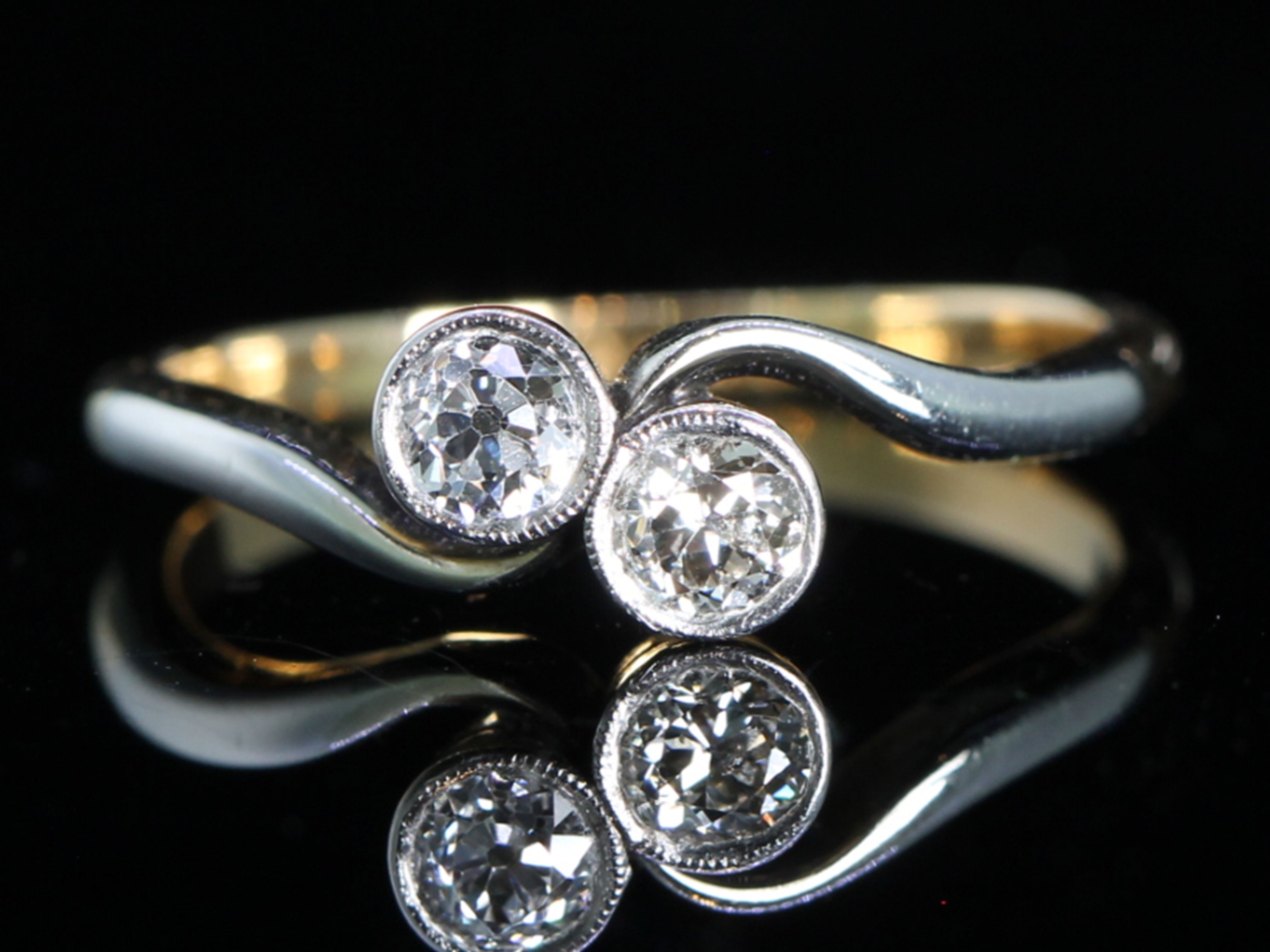  Art Deco Diamond Crossover Platinum and 18ct Gold Ring