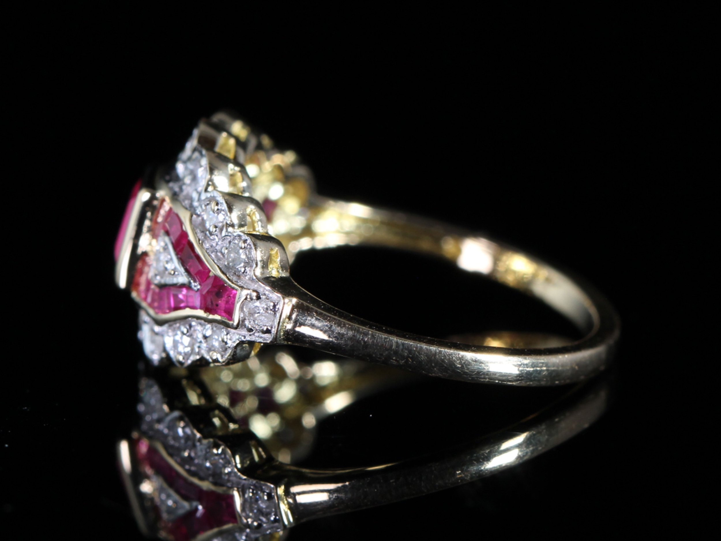 An Estate Ruby and Diamond 18ct Art Deco Style Ring