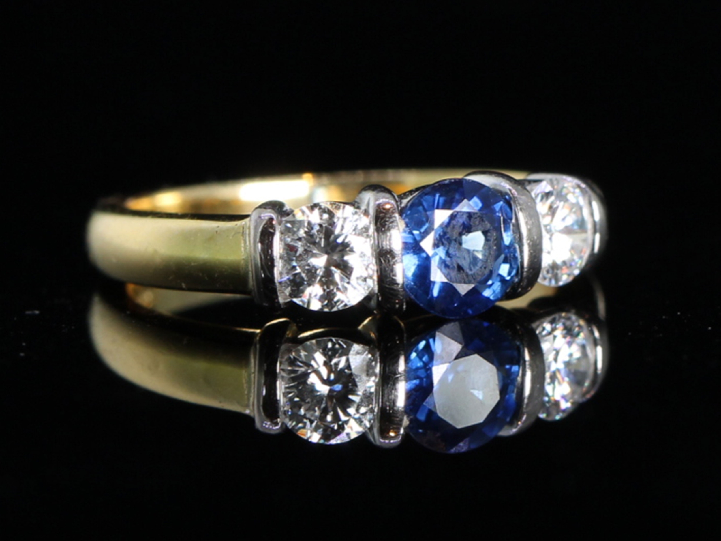 Vintage Sapphire and Diamond 18ct Gold Trilogy Ring