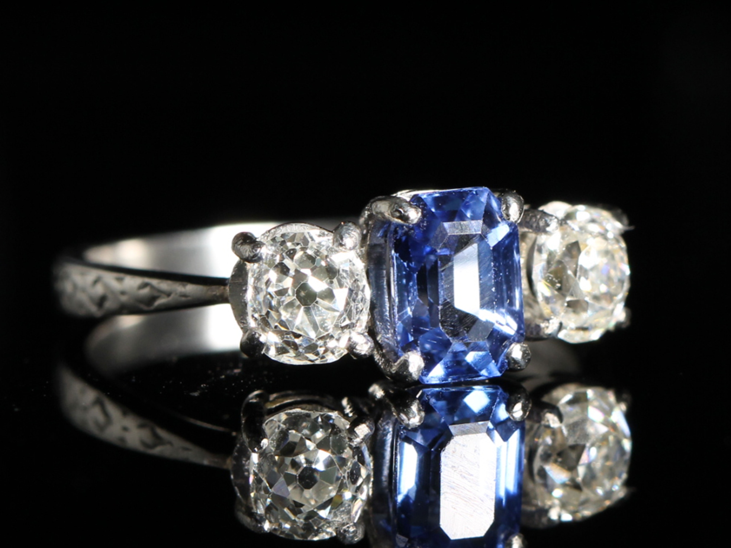 Art Deco Sapphire and Diamond Platinum Trilogy Ring