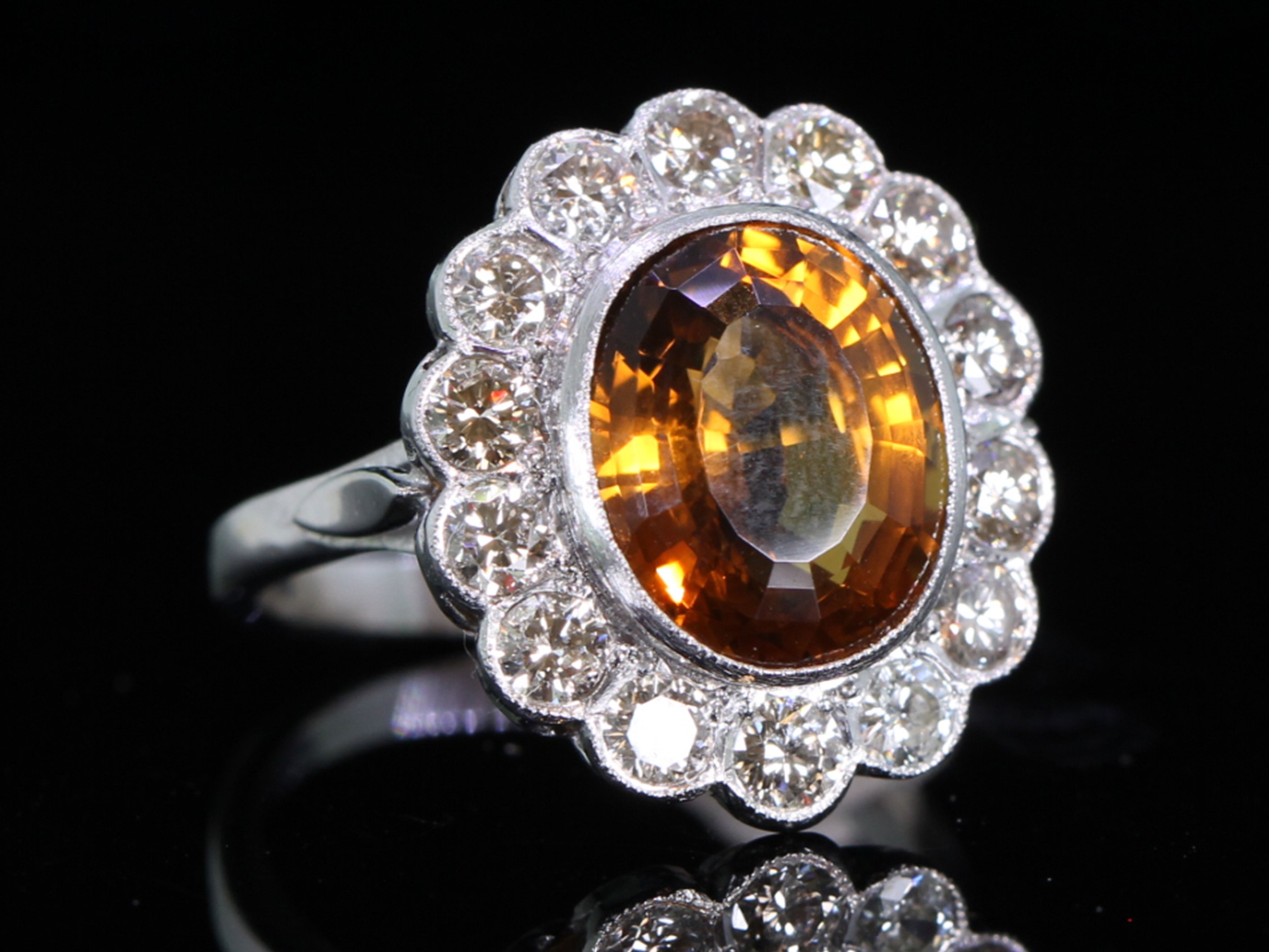 Vintage 4ct Citrine and Diamond 18ct Gold Cocktail Ring