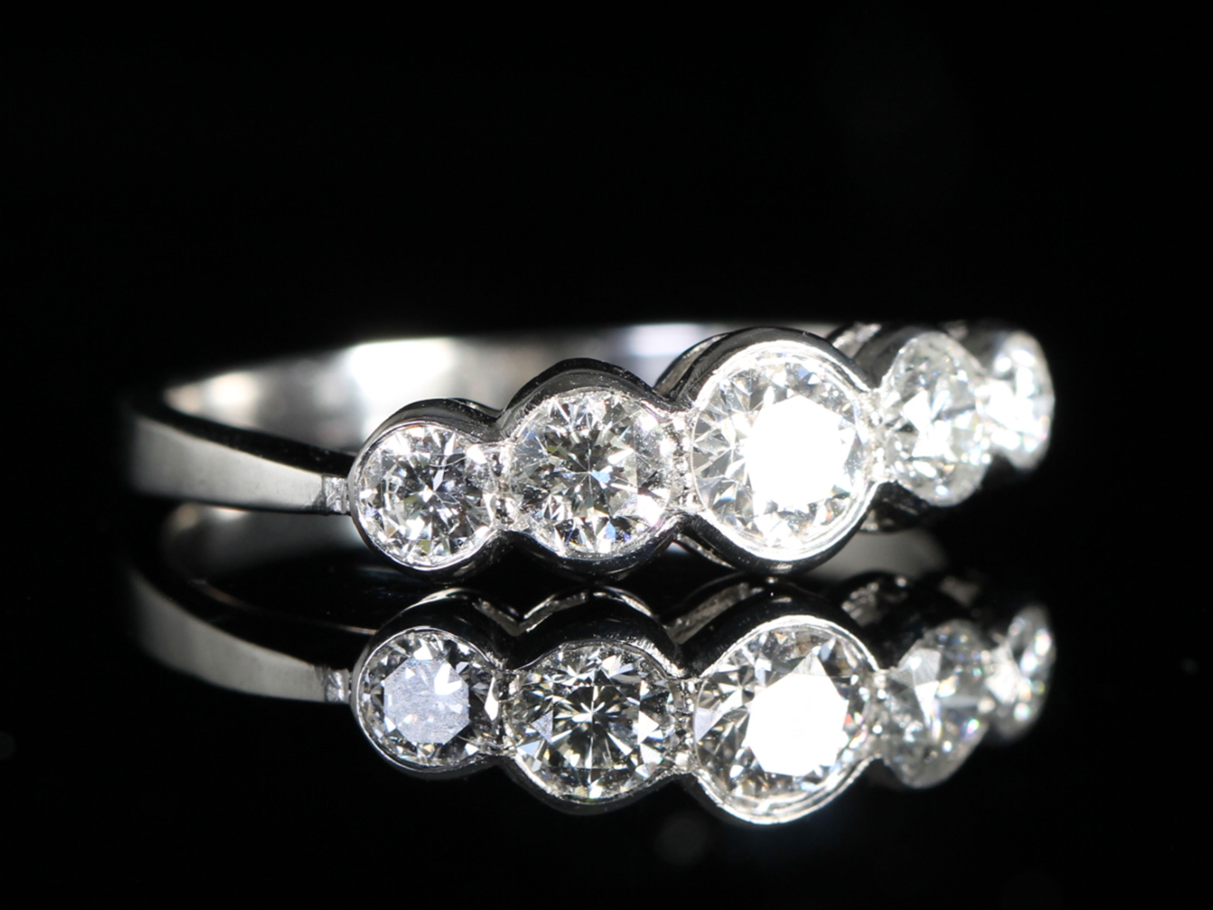 Edwardian Old Cut Diamond Five Stone Platinum Ring 