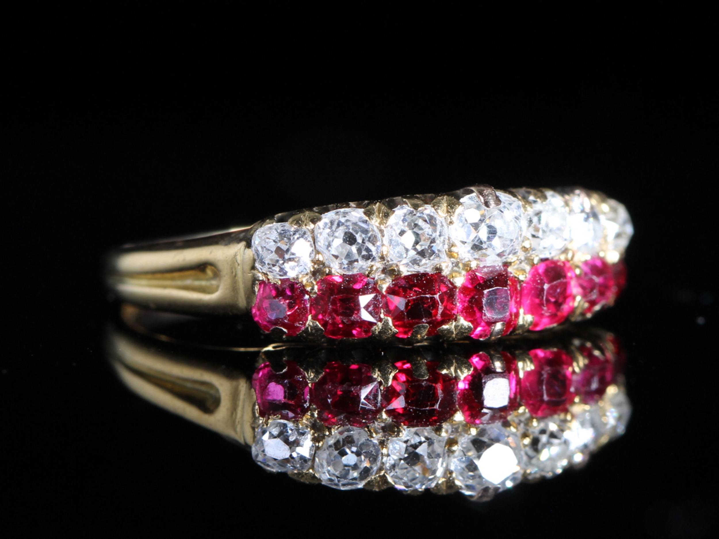 Edwardian Double Row Ruby and Diamond 18ct Gold Ring