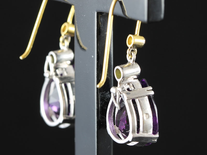 STUNNING AMETHYST, PERIDOT AND DIAMOND SILVER SET GOLD EARRINGS