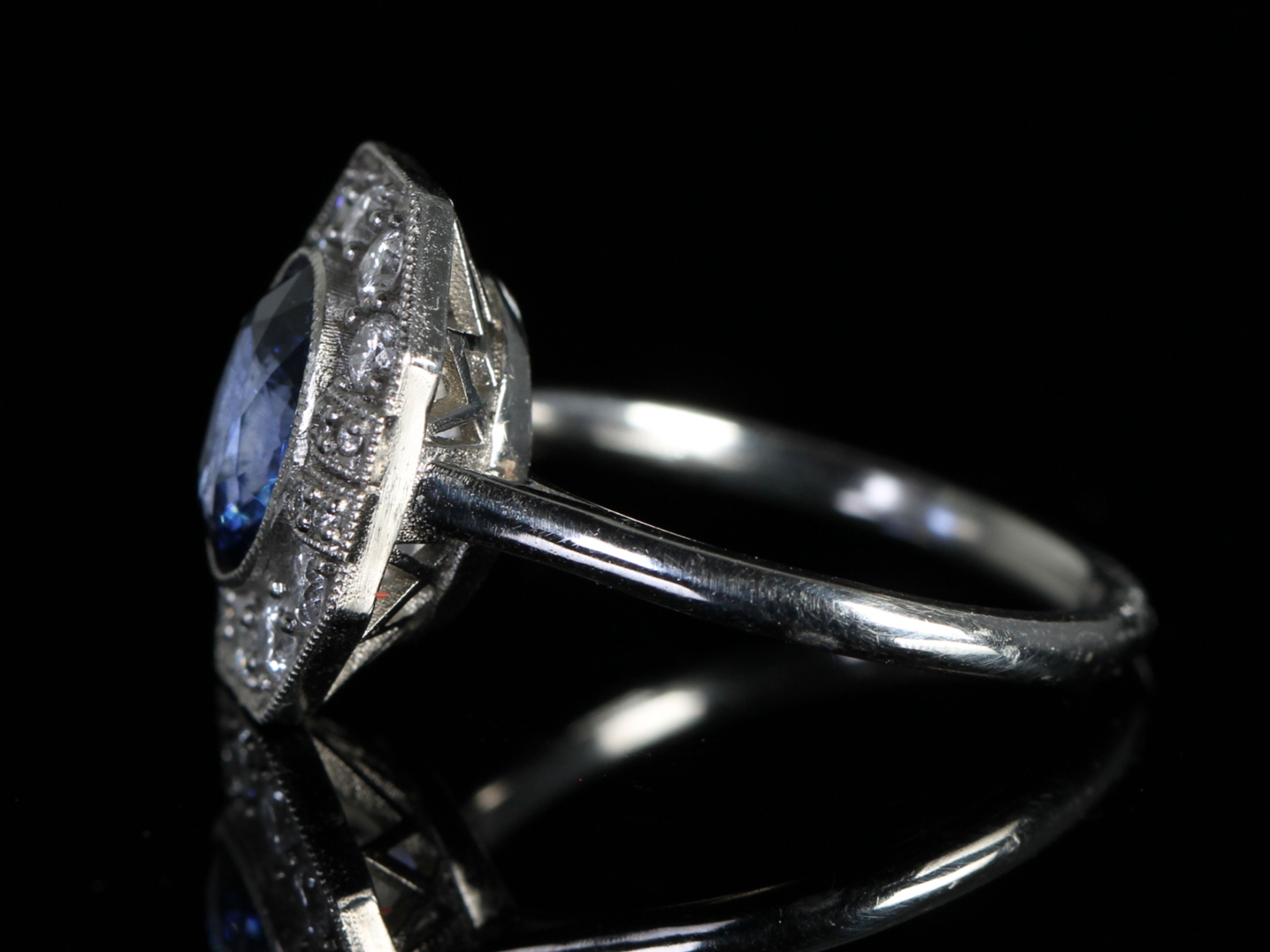 Vintage Sapphire and Diamond Platinum Cluster Ring