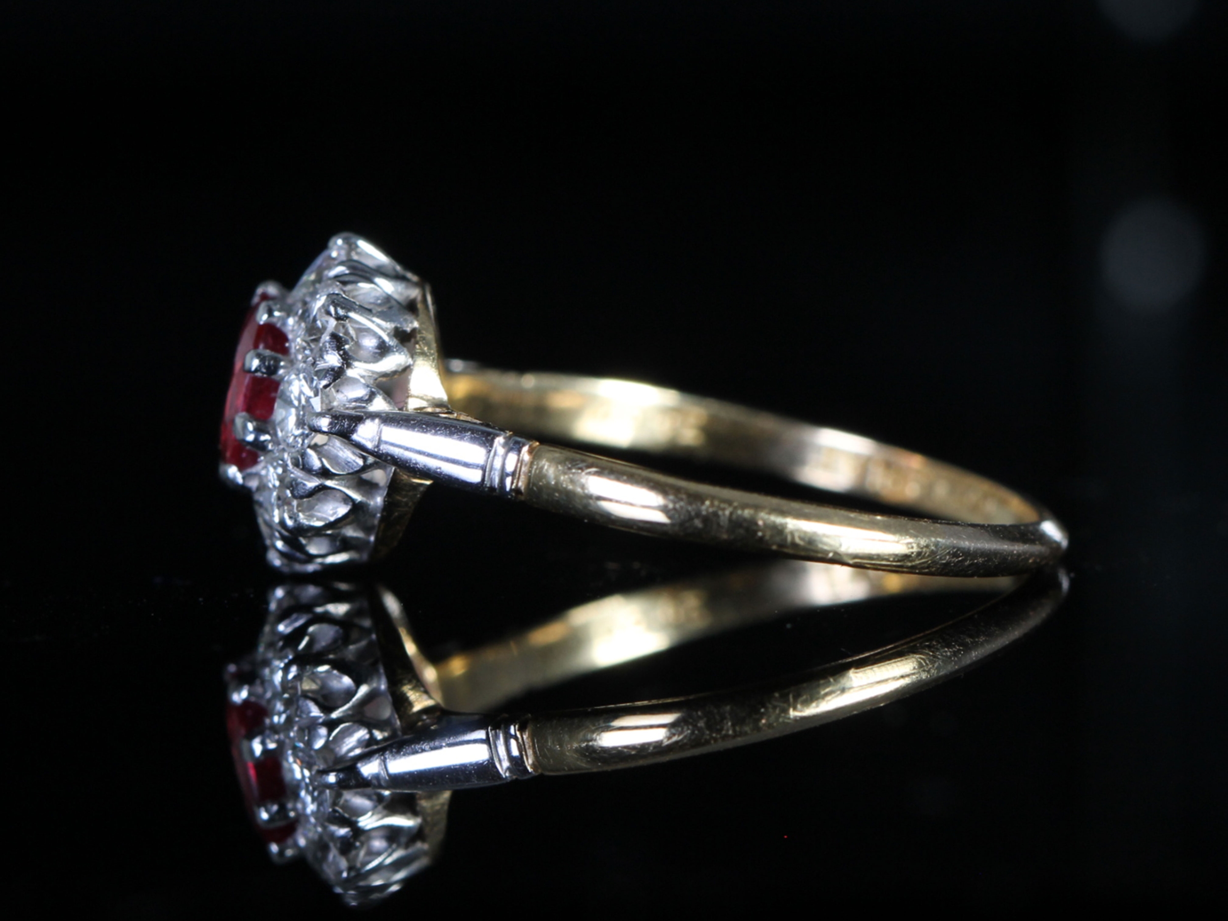 Art Deco Ruby and Diamond Platinum and 18ct Gold Cluster Ring