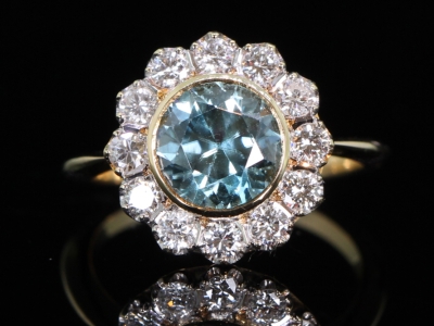 Natural Blue Zircon and Diamond 18ct Gold Cluster Ring