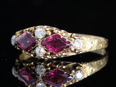 Edwardian Almandine Garnet and Diamond 15ct Gold Ring