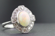 STUNNING OPAL AND DIAMOND CLUSTER ART DECO INSPIRED PLATINUM RING