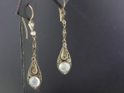 BEAUTIFUL MOONSTONE AND DIAMOND SILVER SET AND GOLD DROP EARRINGS