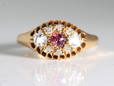 Edwardian Ruby and Diamond 18ct Gold Cluster Ring
