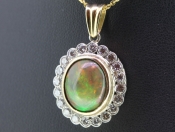 STUNNING BLACK OPAL AND DIAMOND GOLD AND SILVER PENDANT