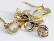 LOVELY SUFFRAGETTE AMETHYST PERIDOT AND PEARL 9 CARAT GOLD NECKLACE