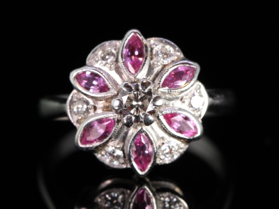 Vintage Ruby and Diamond Platinum Cocktail Ring  