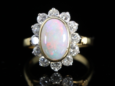 Vintage Opal and Diamond 18ct Cluster Ring