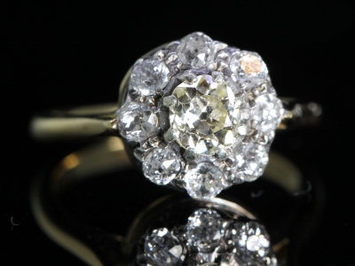 Edwardian Old Mined 2ct Diamond 18ct Gold Cluster Ring