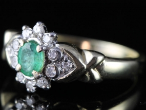 DEVINE EMERALD AND DIAMOND CLUSTER 9 CARAT GOLD RING