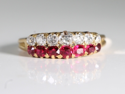 Edwardian Double Row Ruby and Diamond 18ct Gold Ring