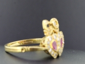 ROMANTIC RUBY AND DIAMOND DOUBLE HEART 18 CARAT GOLD RING