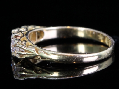 Edwardian Carved Half Hoop Diamond 18ct Gold Ring 