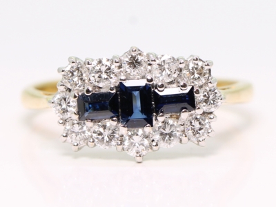 Sapphire and Diamond Cluster 18 Carat Gold Ring 