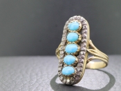 FABULOUS TURQUOISE AND DIAMOND SILVER SET/GOLD PANEL RING