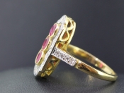 STUNNING ART DECO INSPIRED BURMESE RUBY AND DIAMOND 18 CARAT GOLD RING								  