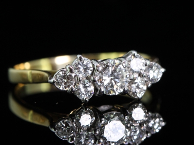 Stunning Seven Stone Diamond Cluster  18 Carat Gold Ring