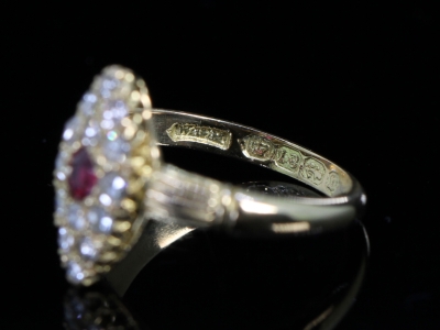 Edwardian Ruby and Diamond Navette 18ct Gold Ring