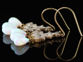 GORGEOUS CULTURED OPAL AND DIAMOND 9 CARAT GOLD EARRINGS