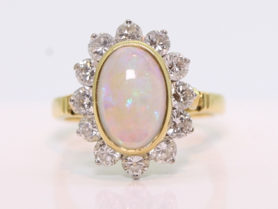 Vintage Opal and Diamond 18ct Cluster Ring