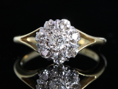 Edwardian Diamond Daisy 18ct Gold Cluster Ring